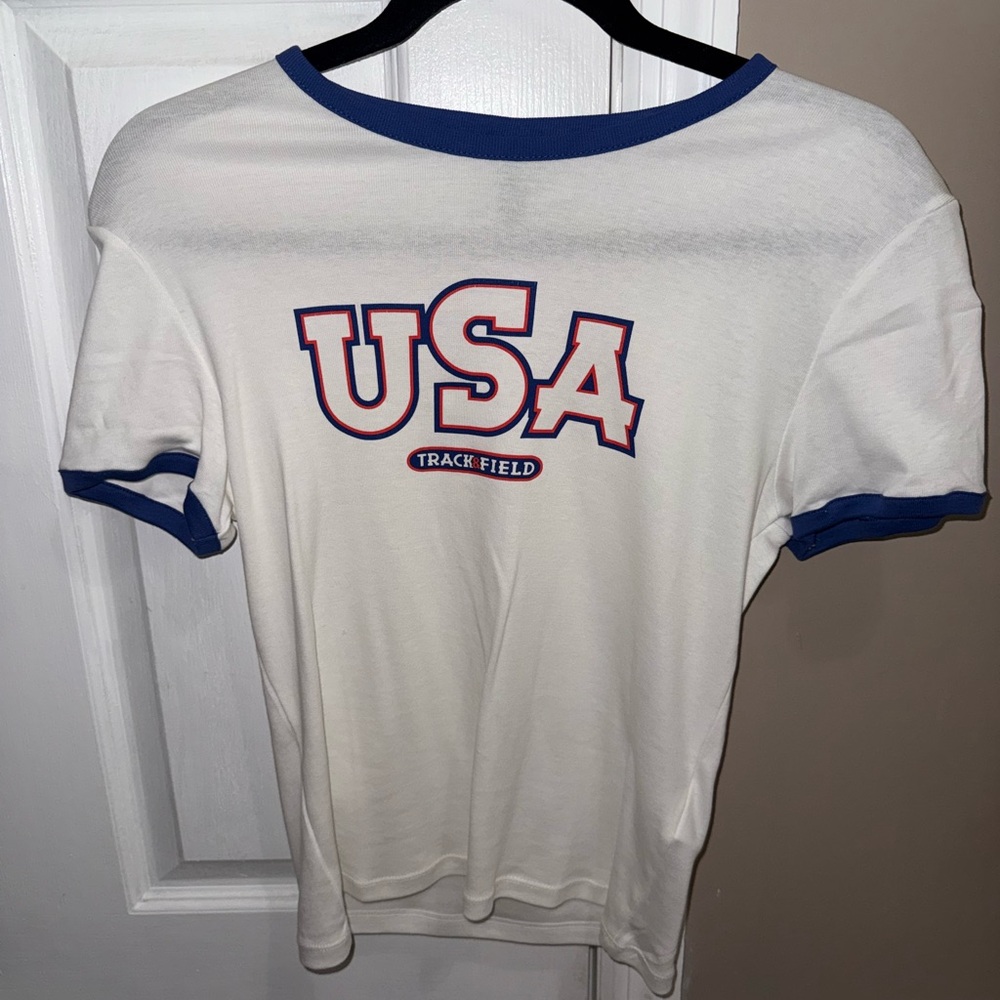 H&M White Tee with Blue Trim